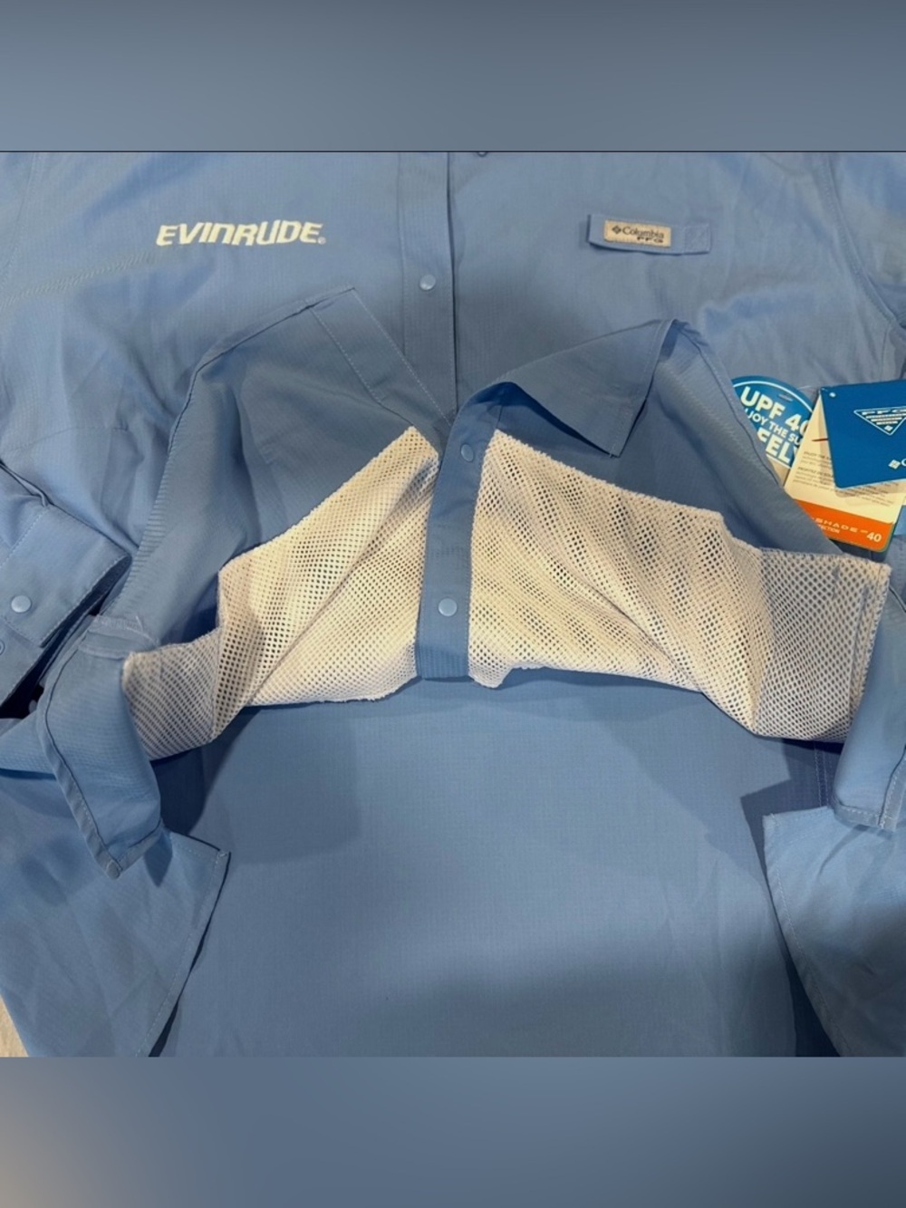 NWT Columbia PFG Evinrude Logo Tamiami II Blue Long Sleeve Shirt Women’s 3X - Picture 6 of 8